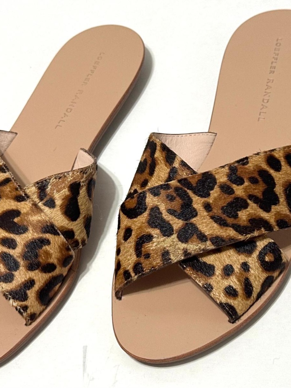 Loeffler Randall Leopard-Print Cross Strap Slide Sandals - Tan/Black